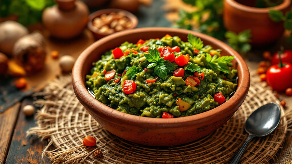 Recette Kpwem camerounais, puree de feuilles de manioc au jus de palme