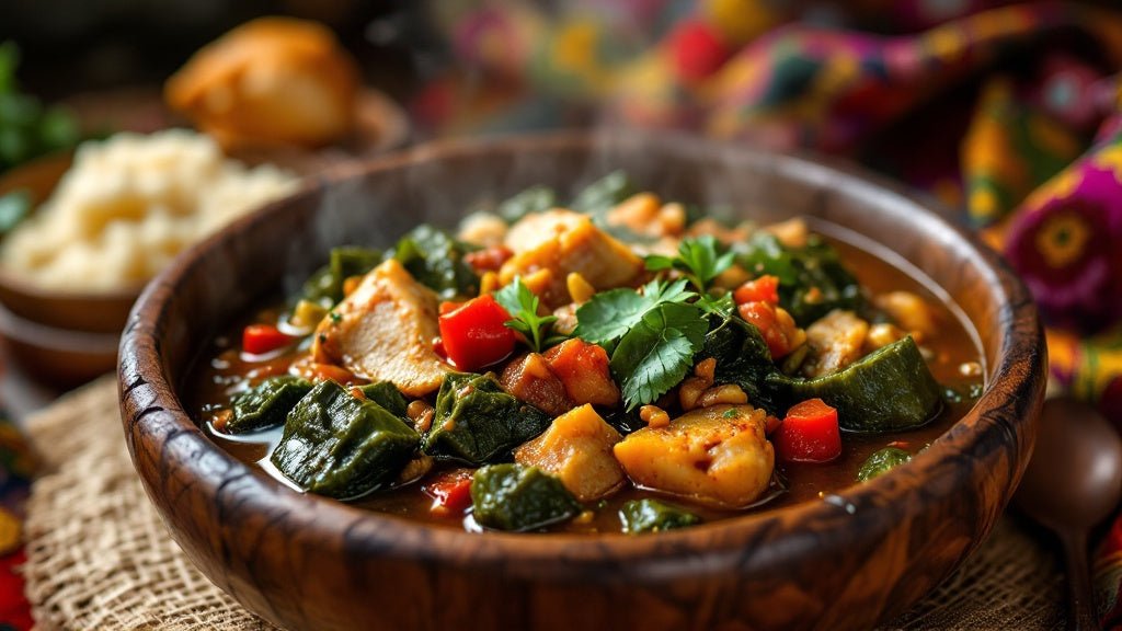 Bol de recette eru camerounais aux feuilles d'eru et huile de palme rouge